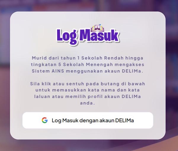 Log Masuk Delima Panduan Cara Login Sistem AINS Nilam baru