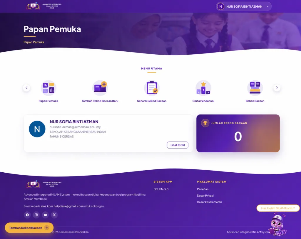 Papan Pemuka Dashboard AINS Nilam Baru Terkini