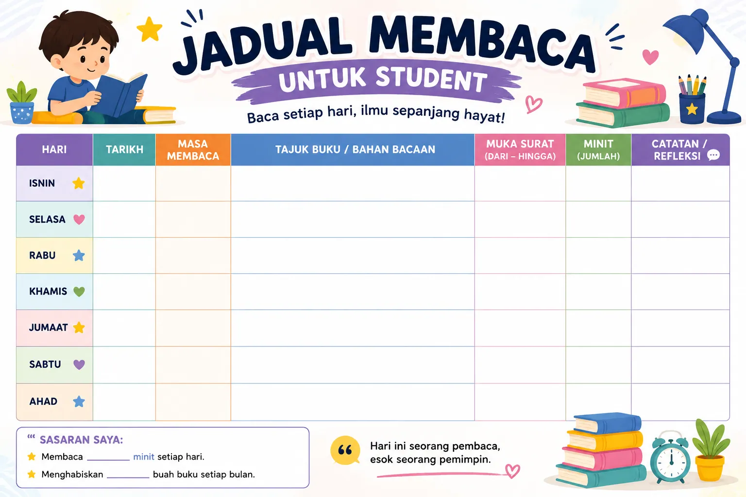 Jadual membaca mingguan untuk mengurus masa