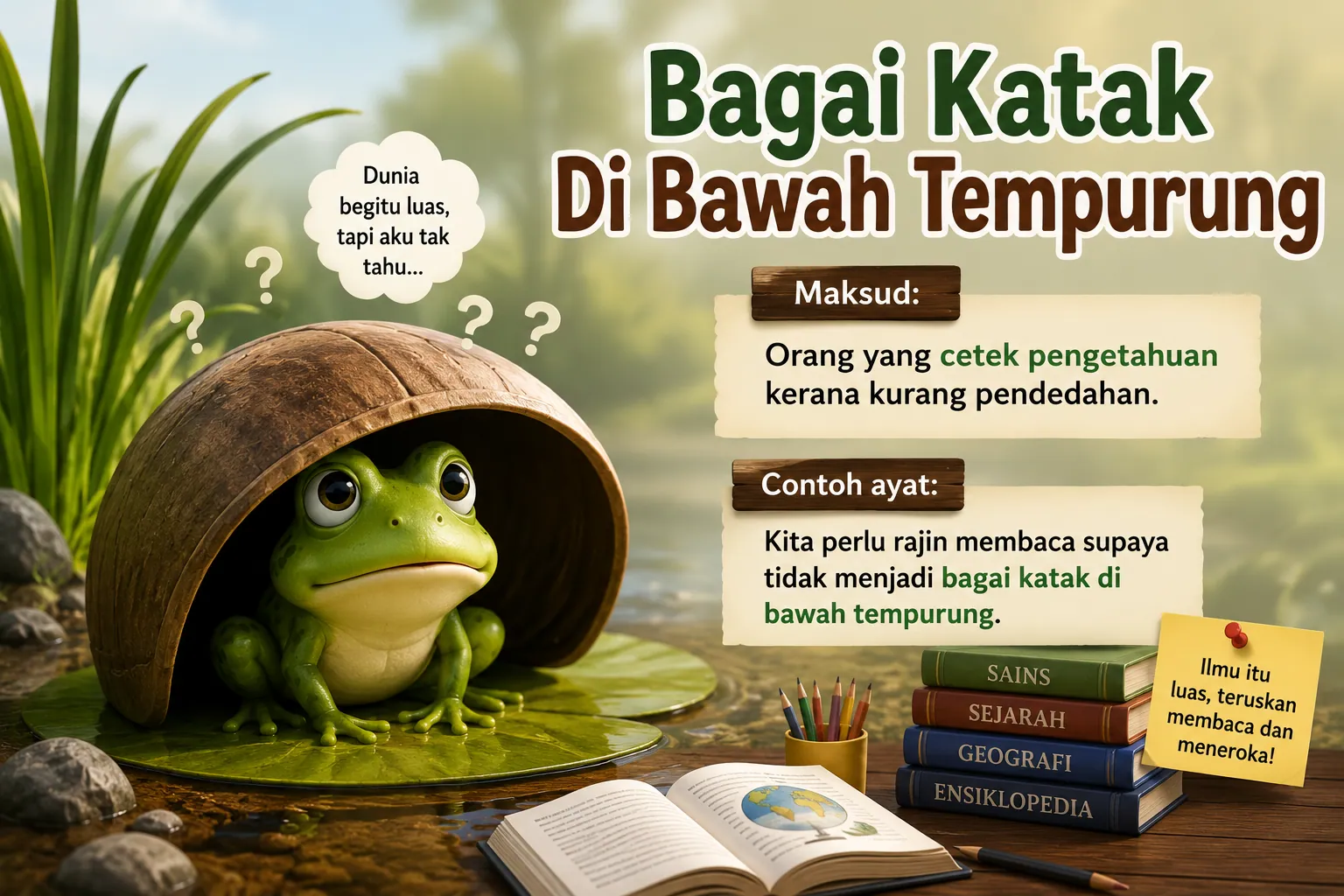Peribahasa katak di bawah tempurung dan maksudnya