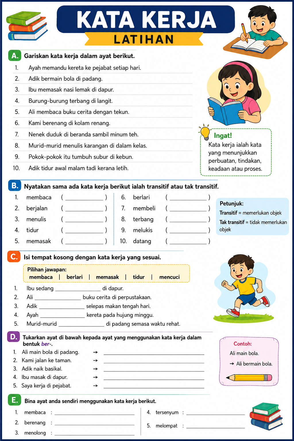 Latihan kata kerja berimbuhan dengan contoh soalan