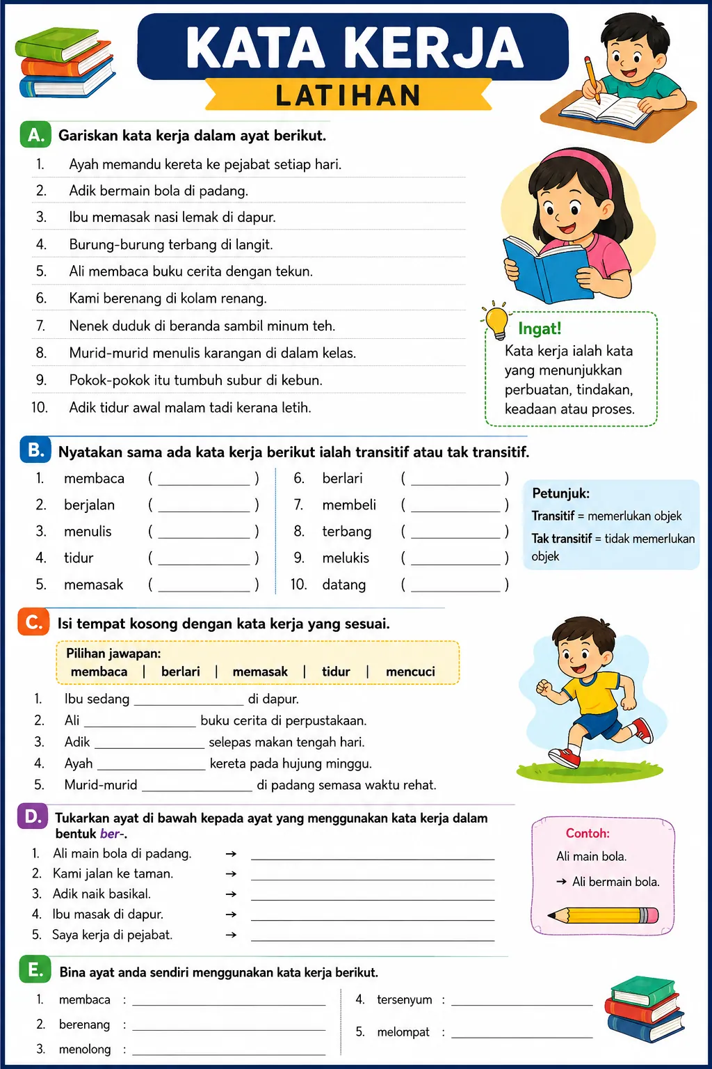Latihan kata kerja berimbuhan dengan contoh soalan