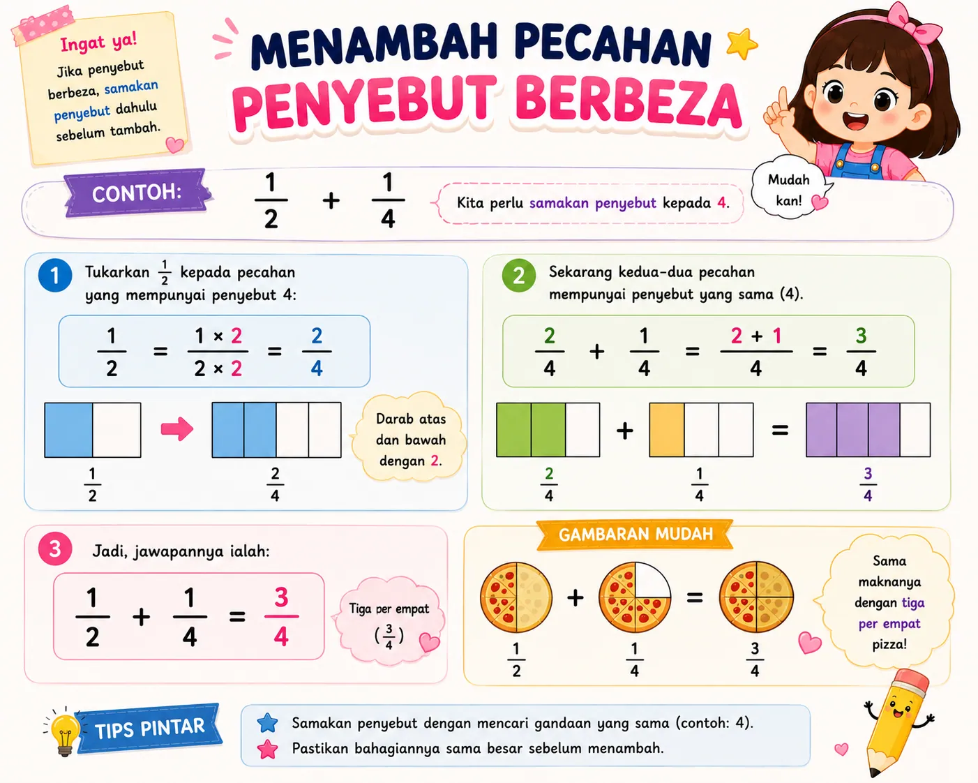 Menambah Pecahan Penyebut Berbeza