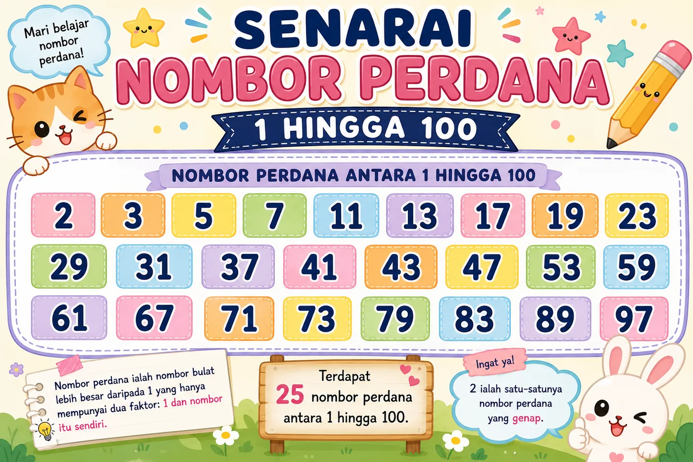 Senarai 25 nombor perdana dari 1 hingga 100