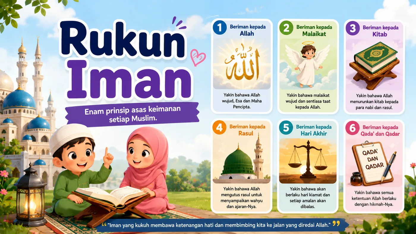 Ilustrasi enam Rukun Iman yang wajib dipercayai umat Islam