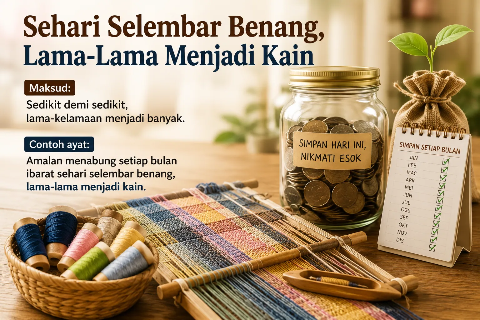 Peribahasa sehari selembar benang lama-lama menjadi kain