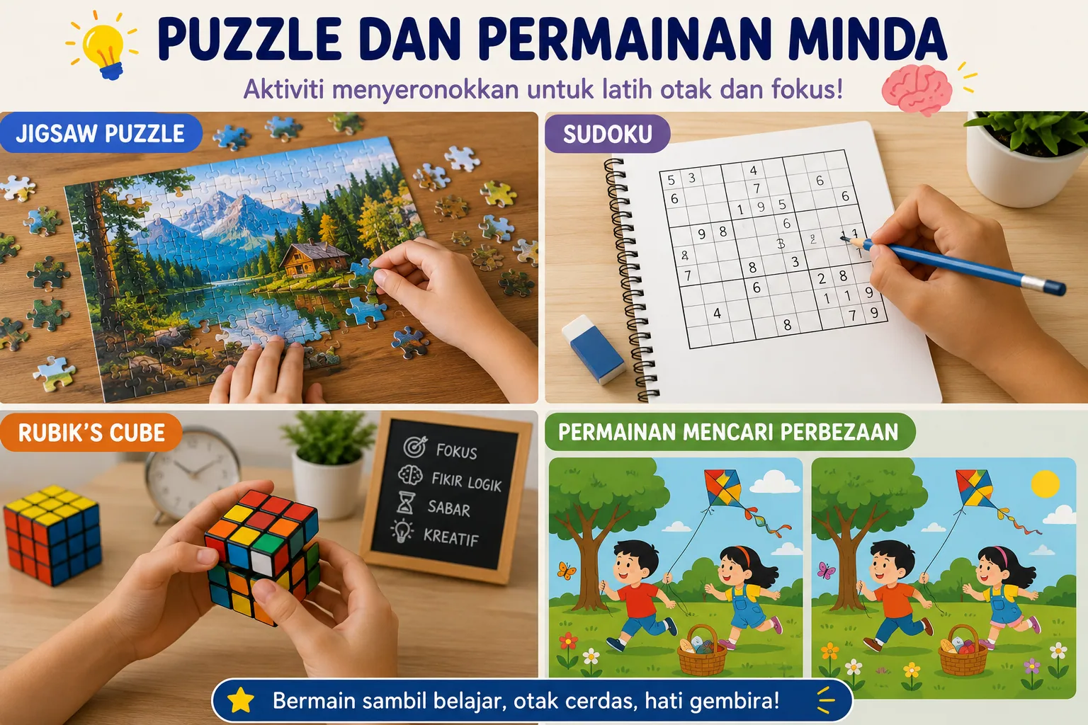 Aktiviti Cuti Sekolah puzzle dan permainan minda